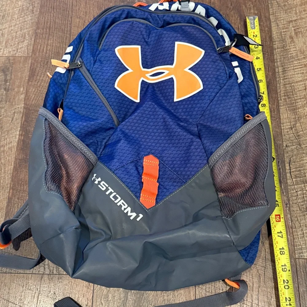 MENS UNDER ARMOUR BACKPACK ORANGE AND BLUE